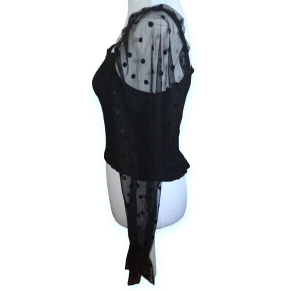 FOREVER 21 BLACK CROP SMOCKED MESH PUFF SLEEVE TOP SZ.M EUC - Picture 2 of 5